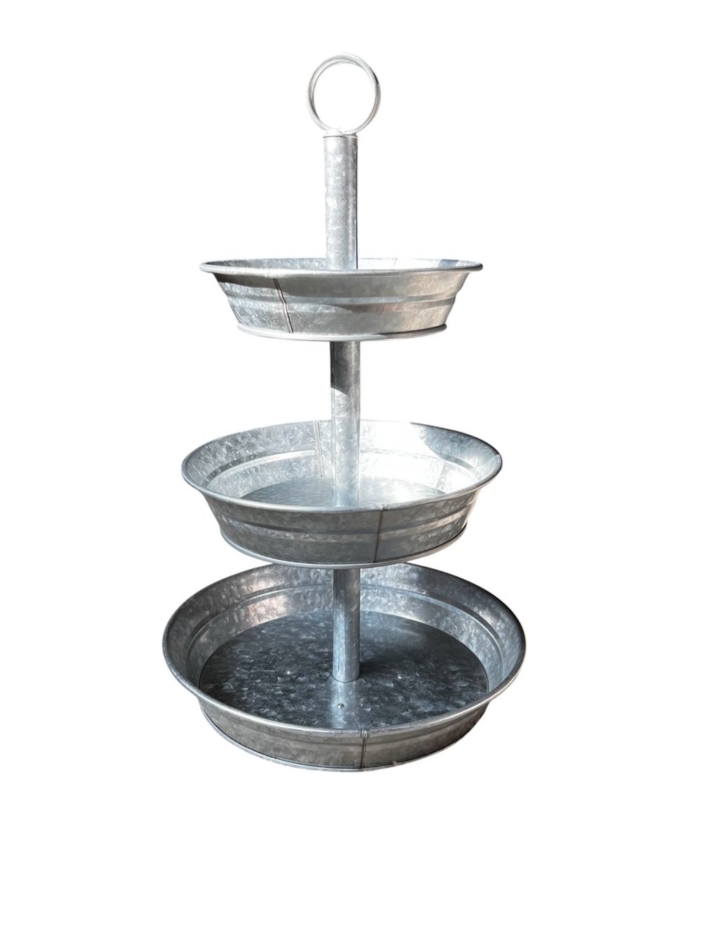Galvanized Three Tiered Serving Stand - 3 Tier Metal Tray Platter - Picture 6 of 13